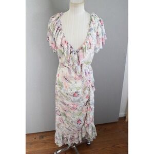 Cinq A Sept Sheila Dress 0 Faux Wrap Paisley Print Ruffle Womens Resort Boho